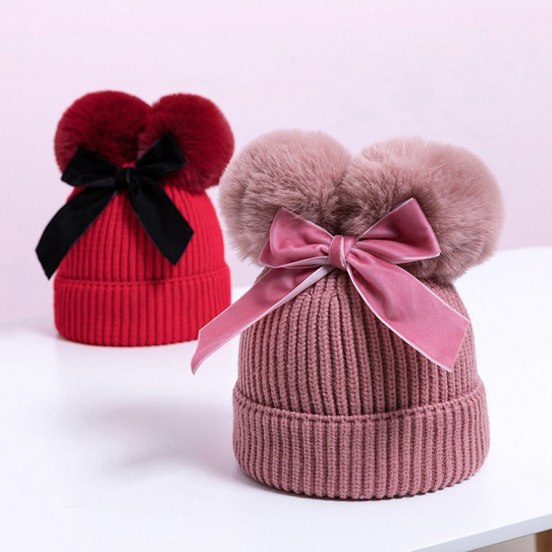 Baby Hat With Double Ball Bow