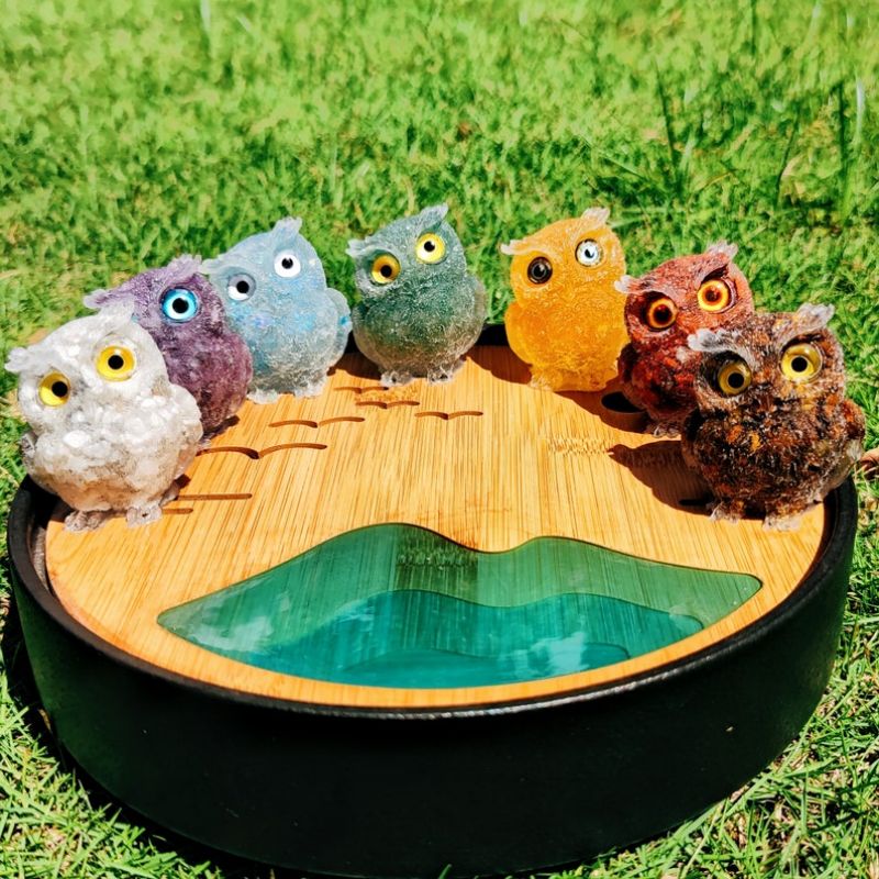 Natural Crystal Gravel Epoxy Owl Ornament