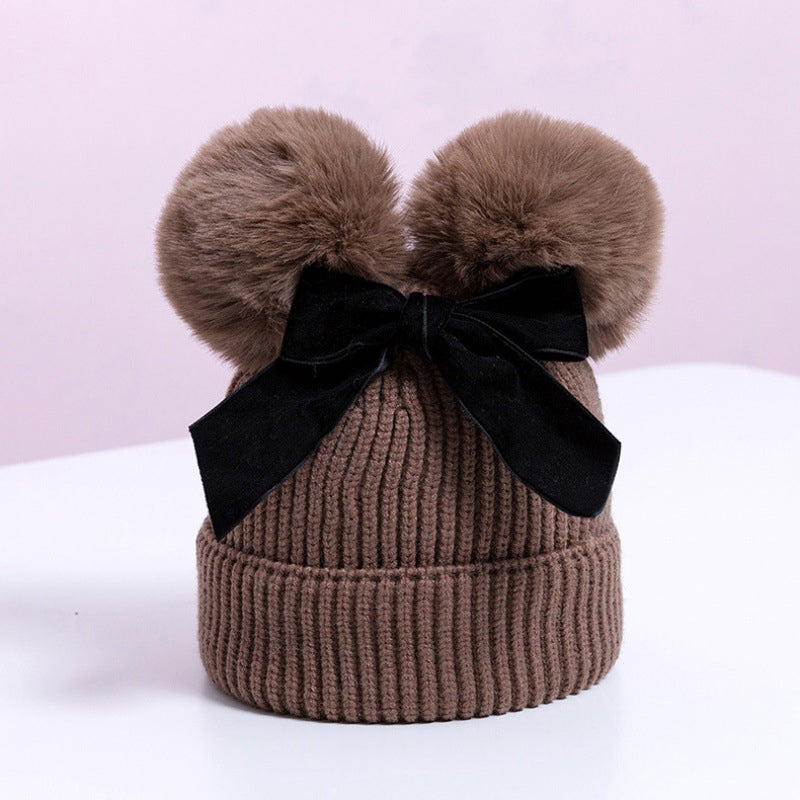 Baby Hat With Double Ball Bow