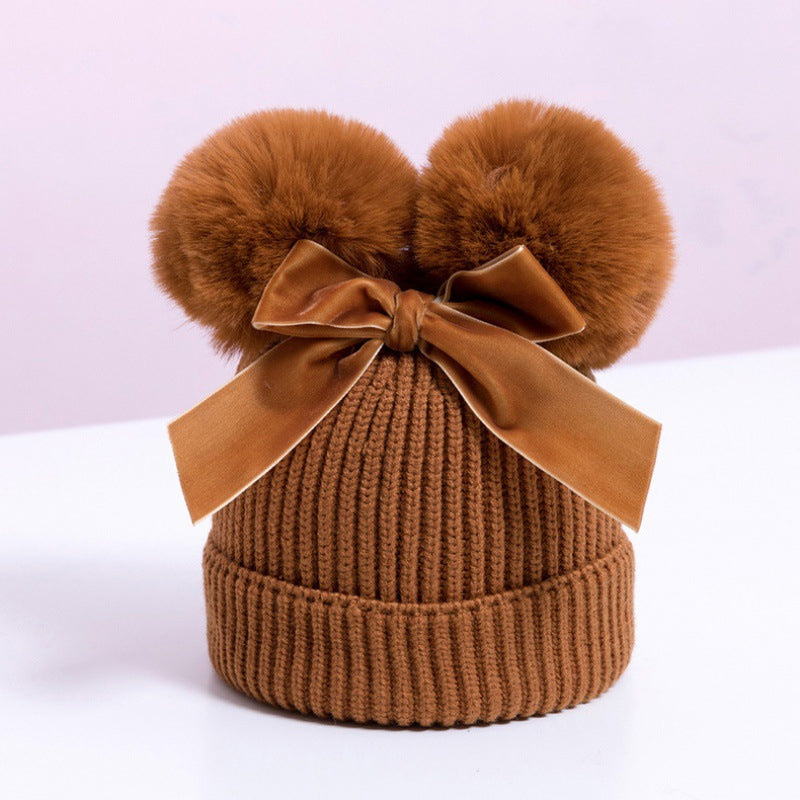 Baby Hat With Double Ball Bow