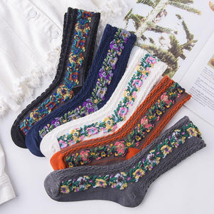 Vintage Floral Style Cotton Crew Socks