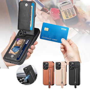 Magnetic Zipper Wallet Cover With Credit Card Holder for iPhone