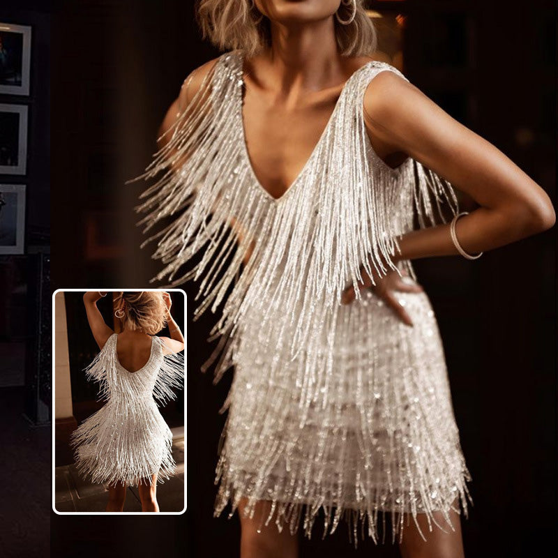 Sexy Sleeveless Fringed V-neckline Dress