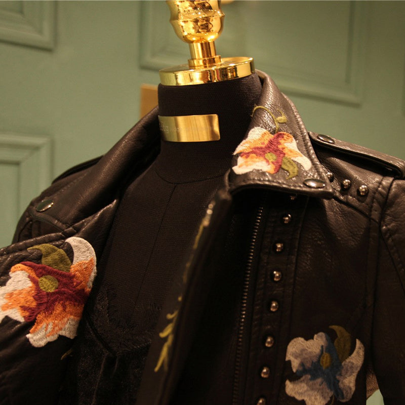 Fashion Floral  Leather Jacket