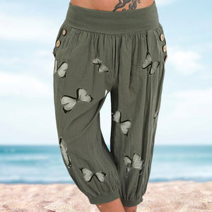 Butterfly Print Seven-Part Pants