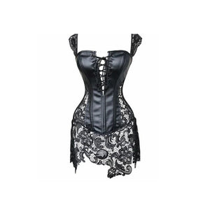 Sexy Gothic Court Black Leather Lace Corset