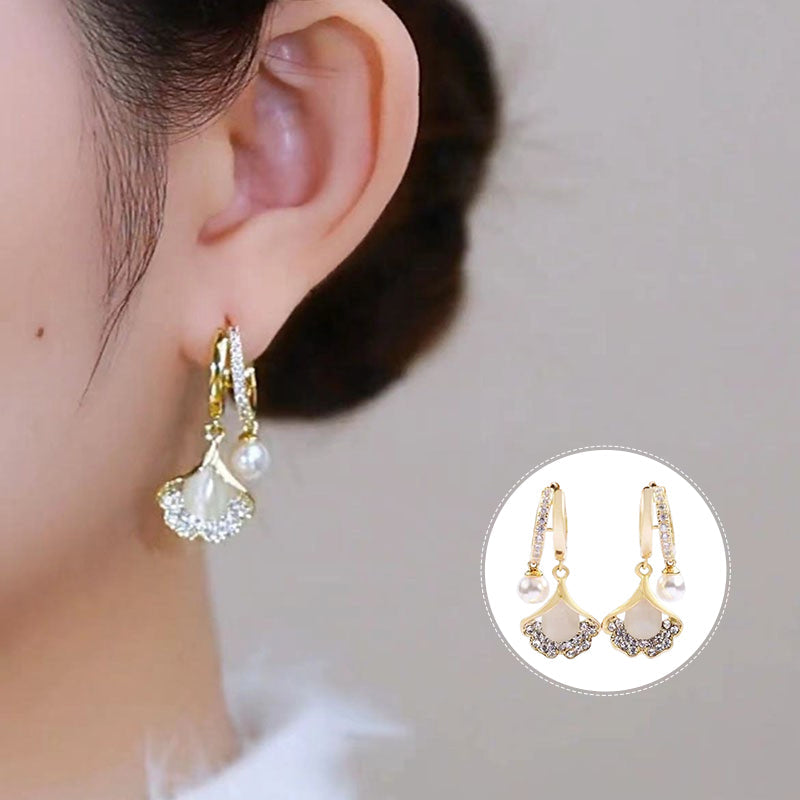 Opal Ginkgo Leaf Earrings