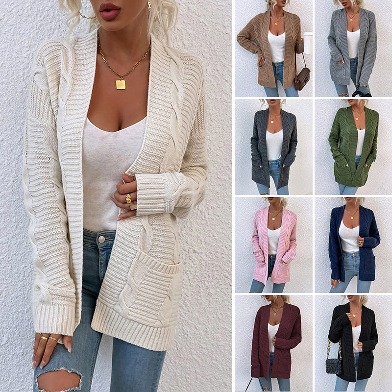 Womens Long Sleeve Open Front Chunky Knit Cardigan Sweater