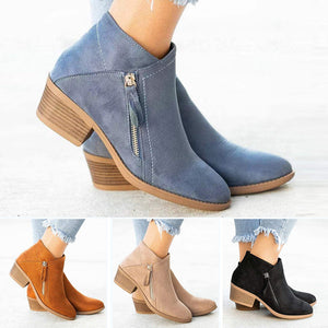 Women's Chunky Heel Side Zip Ankle Boots