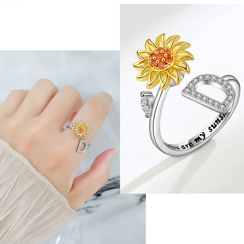 Sunflower Letter Adjustable Ring For Daughter/Granddaughter