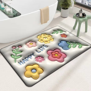 3D flower soft diatom mud absorbent floor mat