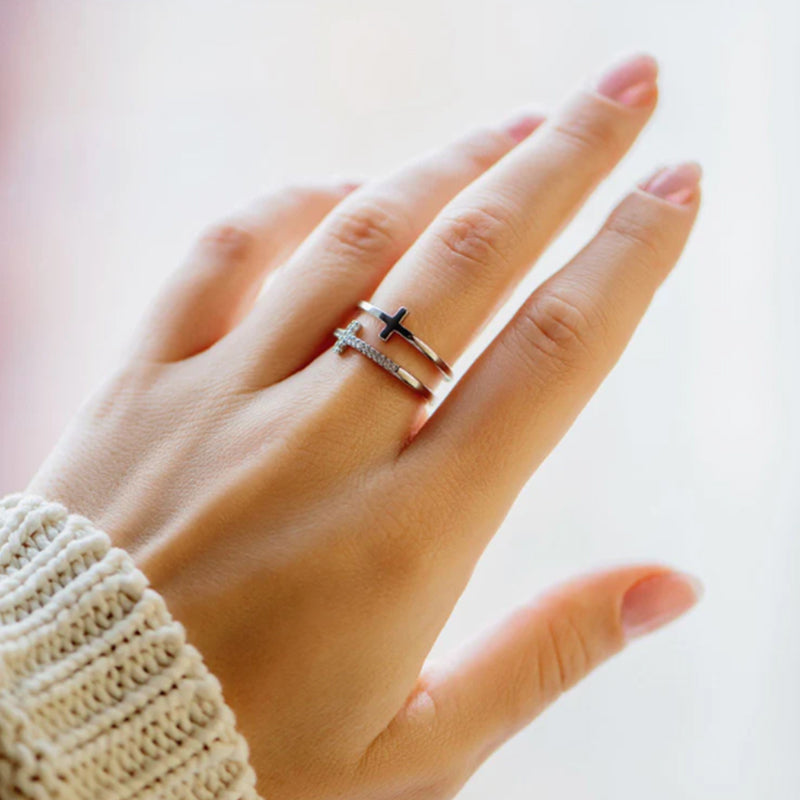 To My Daughter "Pray Through It" Twin Band Cross Ring