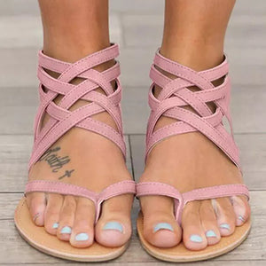 Summer Cross-Tied Zipper Flat Sandals