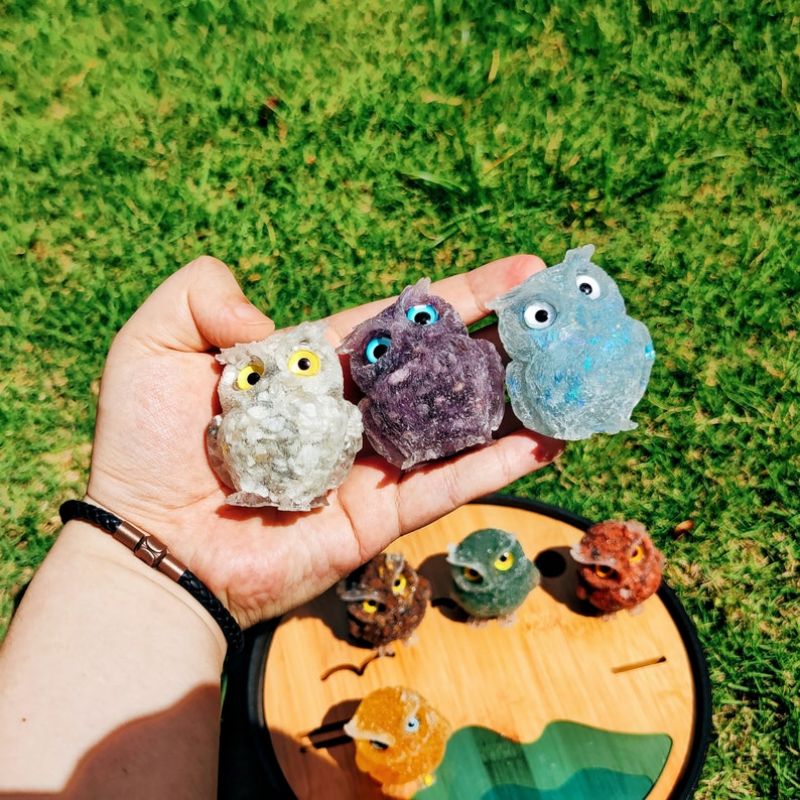 Natural Crystal Gravel Epoxy Owl Ornament