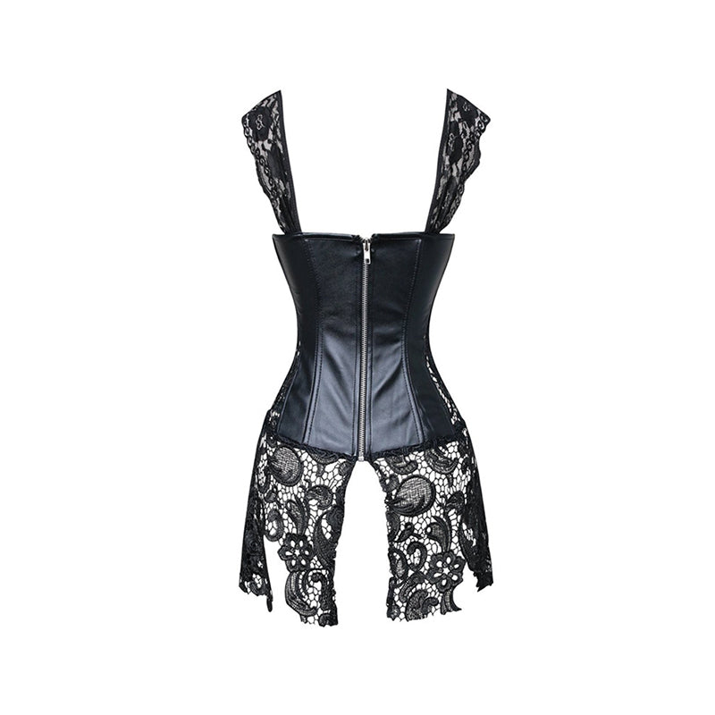 Sexy Gothic Court Black Leather Lace Corset