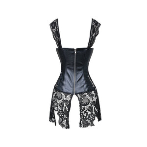 Sexy Gothic Court Black Leather Lace Corset