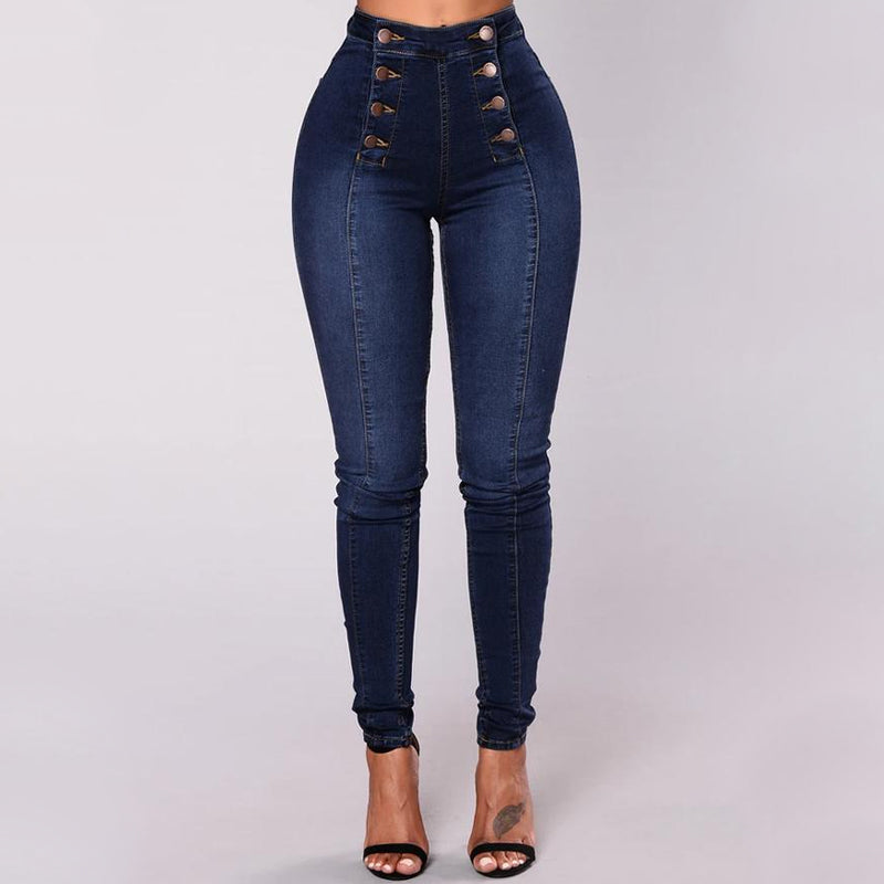 Double-breasted Skinny Jeans with High Waist