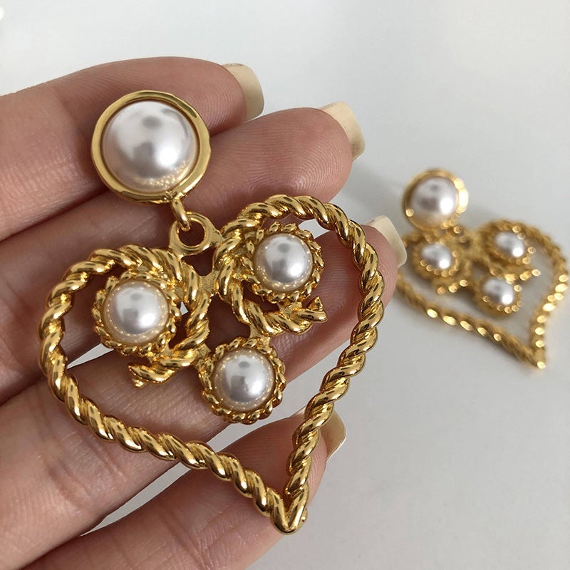 Pearl Heart Hoop Dangle Earrings