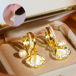 Opal Ginkgo Leaf Earrings