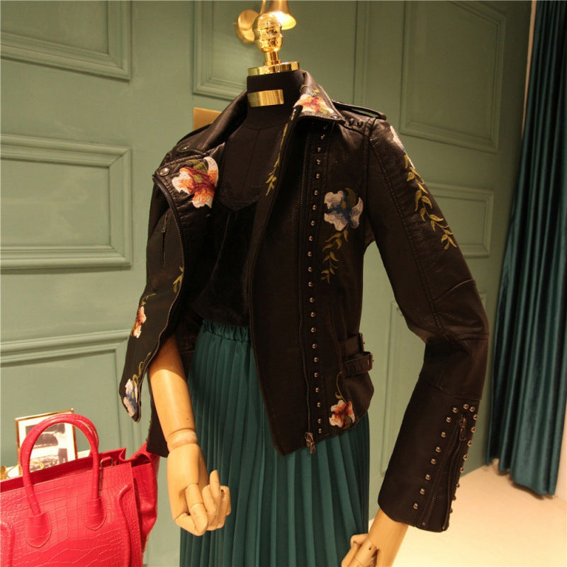 Fashion Floral  Leather Jacket