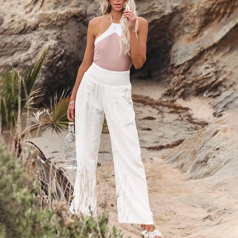 Fresh Air Linen Blend Pocketed Smocked Pants