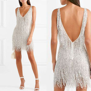 Sexy Sleeveless Fringed V-neckline Dress