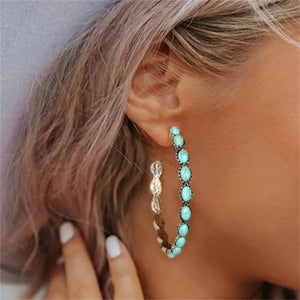 Vintage C-Shaped Turquoise Hoop Earrings
