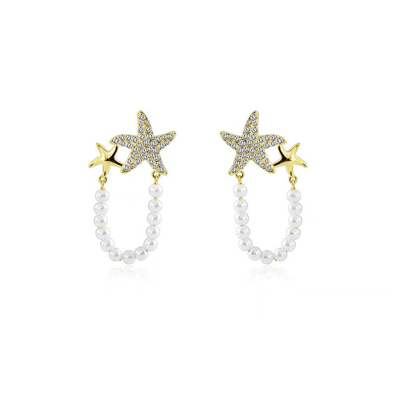 Diamond Starfish Pearl Earrings