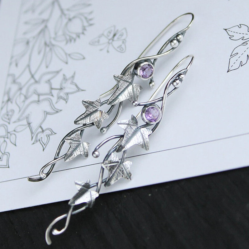 Vintage Leaf Gemstone Earrings