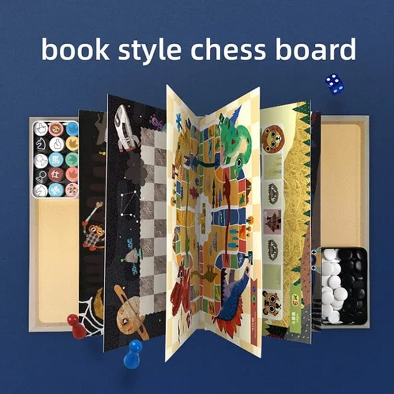 15-in-1 Multifunctional Book-Style Portable Chess Set