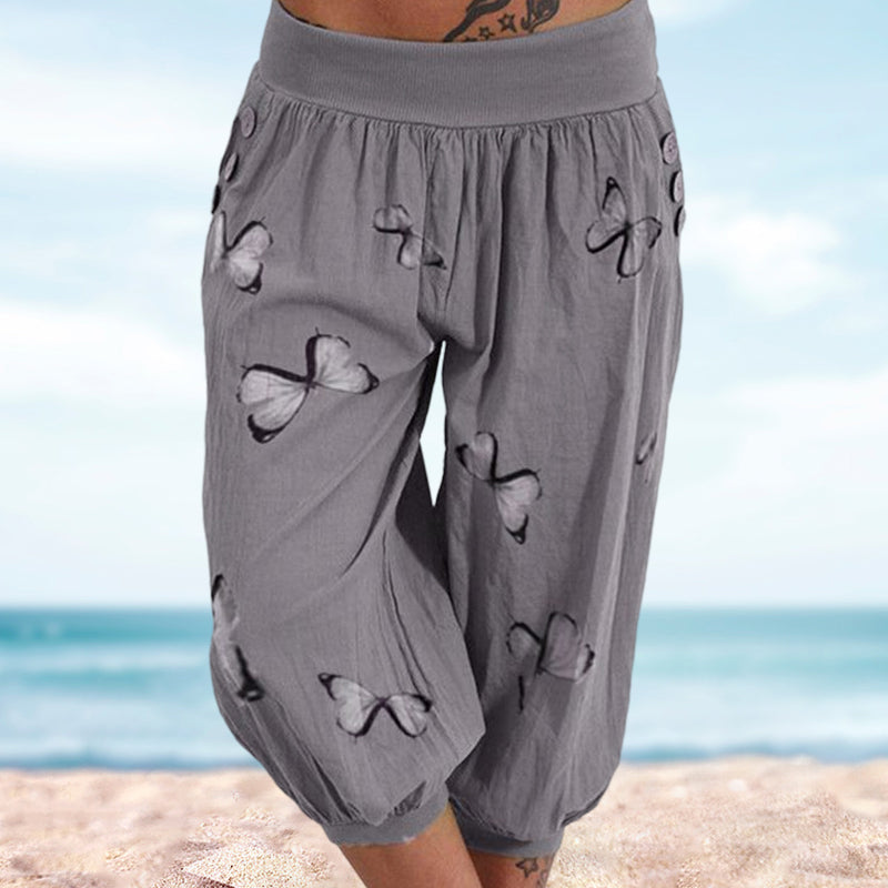 Butterfly Print Seven-Part Pants