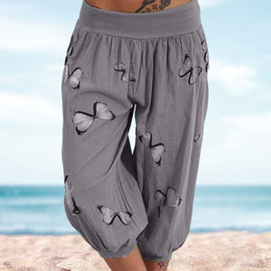 Butterfly Print Seven-Part Pants