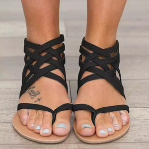 Summer Cross-Tied Zipper Flat Sandals