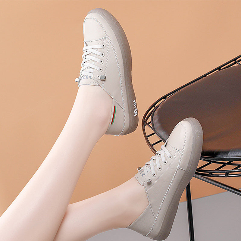 Women's Soft Leather Casual Shoes With Elastic Laces