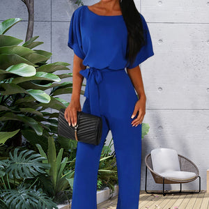 Solid High Waist Jumpsuit With Belt