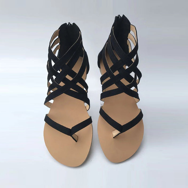 Summer Cross-Tied Zipper Flat Sandals