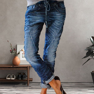 Ripped Drawstring Elasticated Waist Washed Jeans