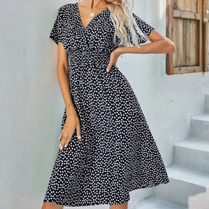 Elegant Solid Polka Dot Print Dress