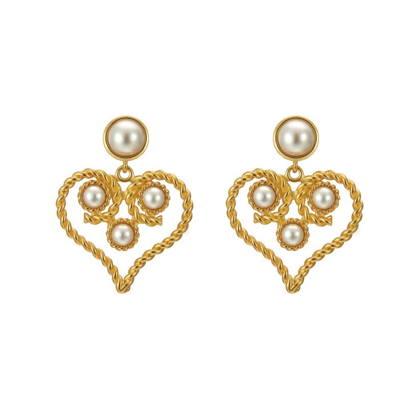 Pearl Heart Hoop Dangle Earrings