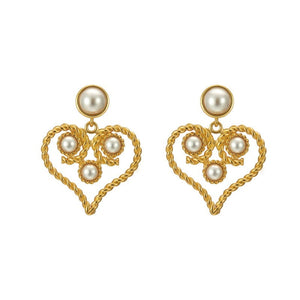 Pearl Heart Hoop Dangle Earrings