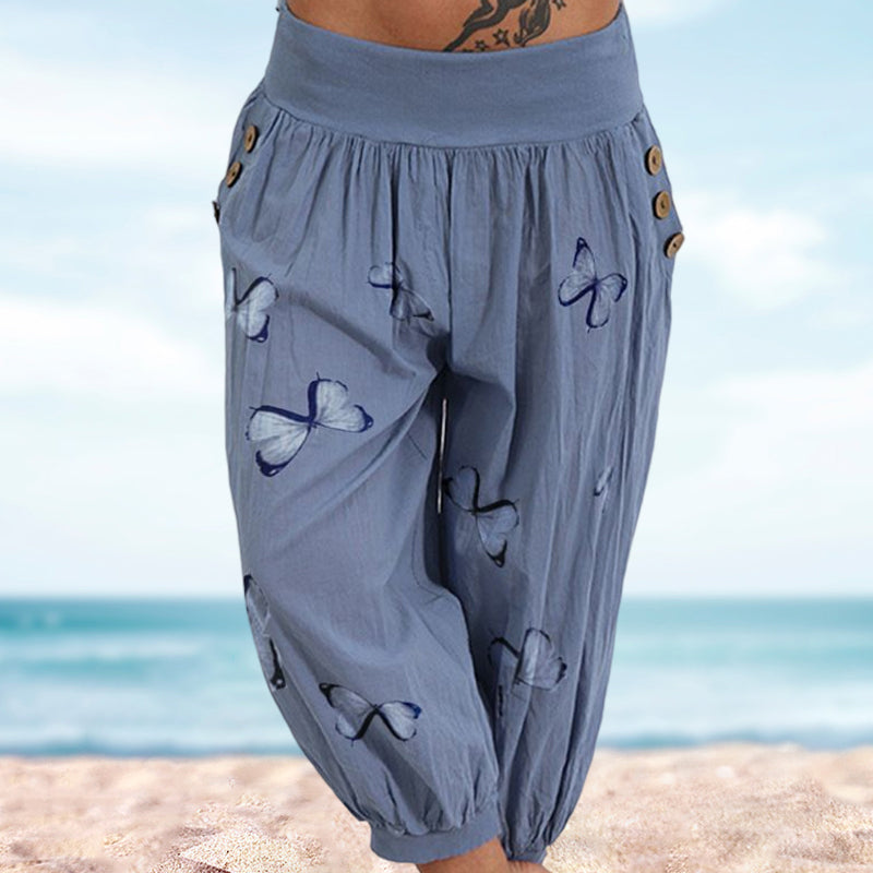 Butterfly Print Seven-Part Pants