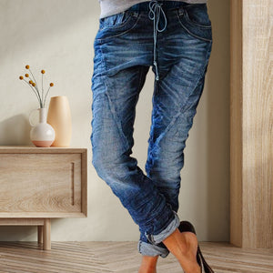 Ripped Drawstring Elasticated Waist Washed Jeans