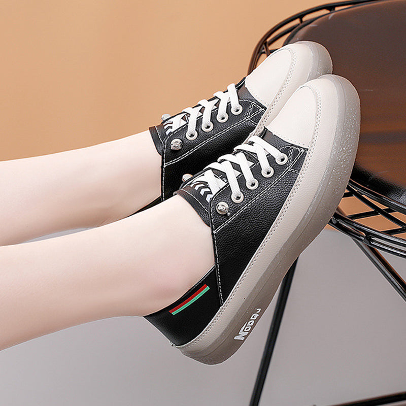 Women's Soft Leather Casual Shoes With Elastic Laces