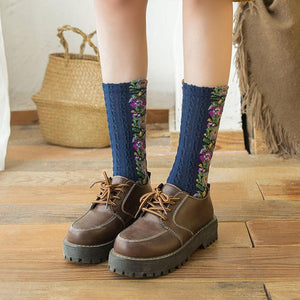 Vintage Floral Style Cotton Crew Socks