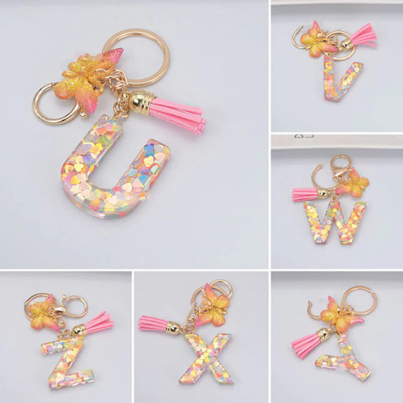 Heart Sequins English Alphabet Keychain