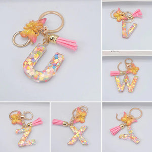 Heart Sequins English Alphabet Keychain