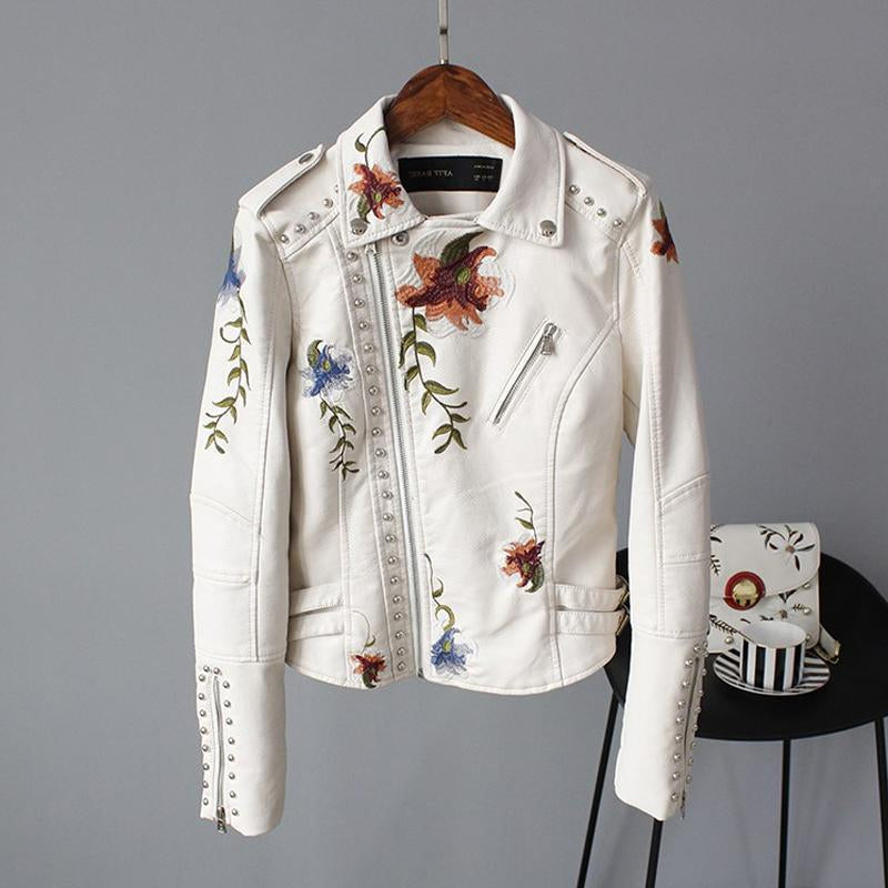 Fashion Floral  Leather Jacket