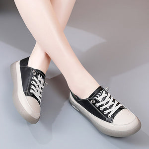 Women's Soft Leather Casual Shoes With Elastic Laces
