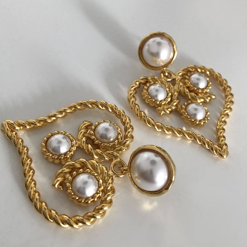 Pearl Heart Hoop Dangle Earrings