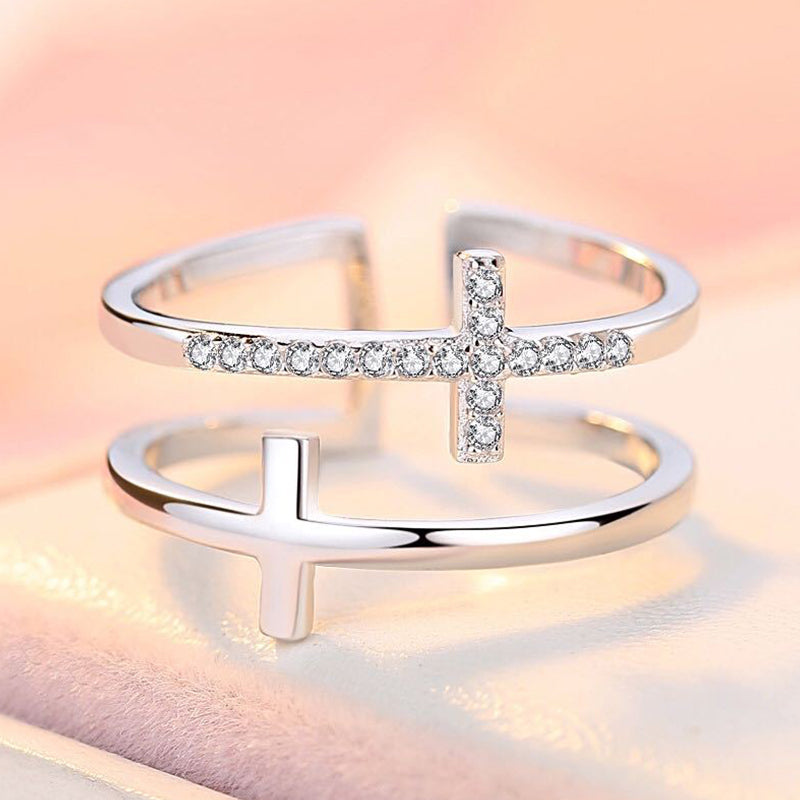 To My Daughter "Pray Through It" Twin Band Cross Ring